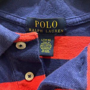 Boys Blue and Red Stripped Polo Shirt sz Large 14-16